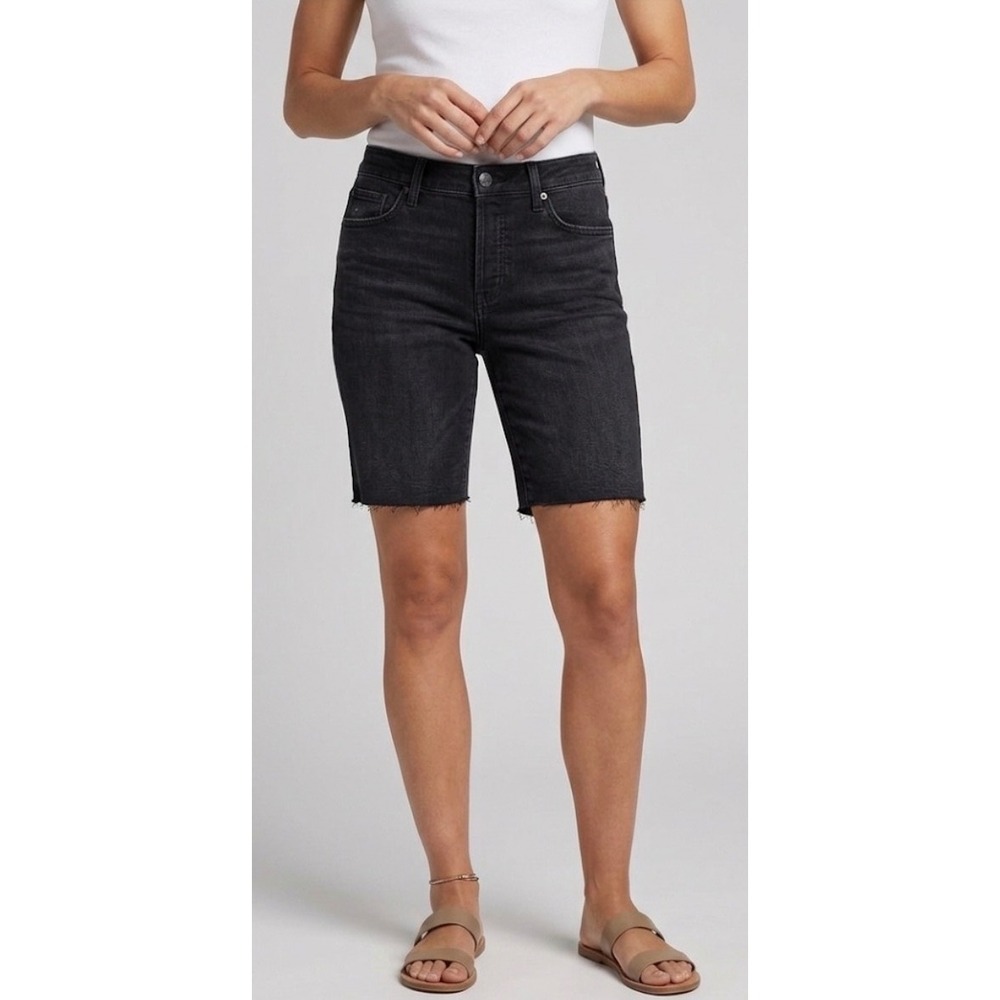 Paige Denim High Rise‎ Bermuda Shorts Faded Black Raw Hem Size 28 NEW